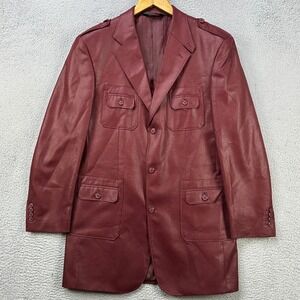 Pallini Faux Leather Sports Coat Blazer‎ Mens 40L Maroon Red Pocket Flap Pocket
